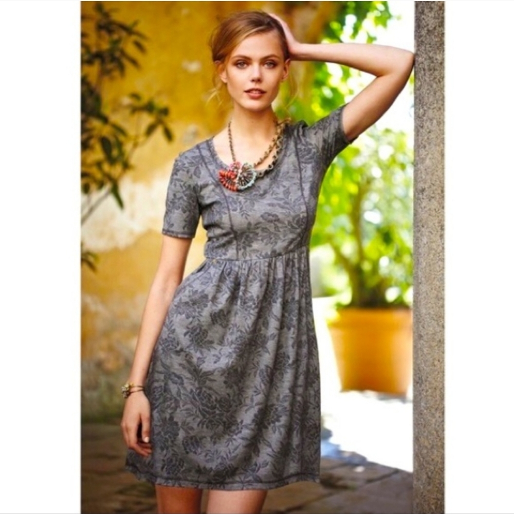 Gray jacquard floral dress